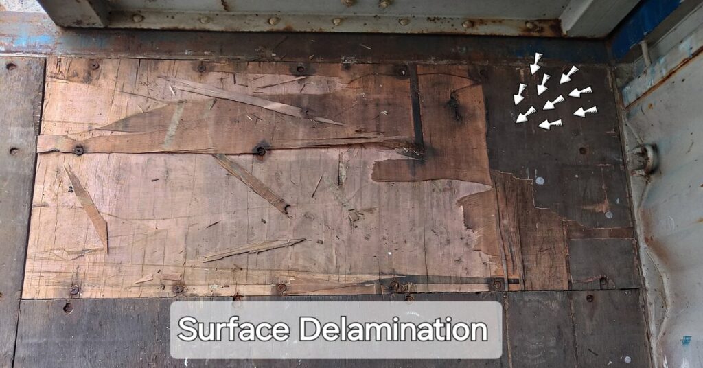 Container floor damage - plywood surface delamination