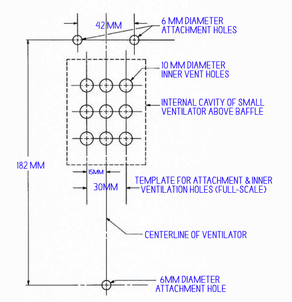 Hole pattern on panel under narrow plastic ventilator