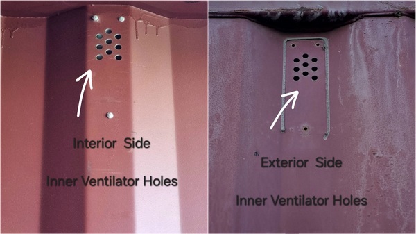 Interior and exterior ventilator holes 