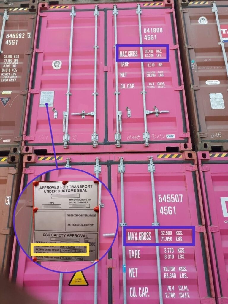 Super Heavy Container - Gross Weight identify